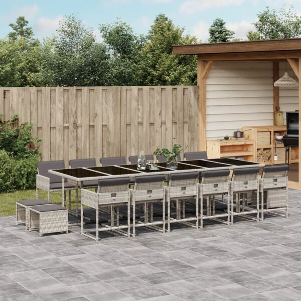 vidaXL Set da Pranzo da Giardino 17pz con Cuscini Grigio in Polyrattan