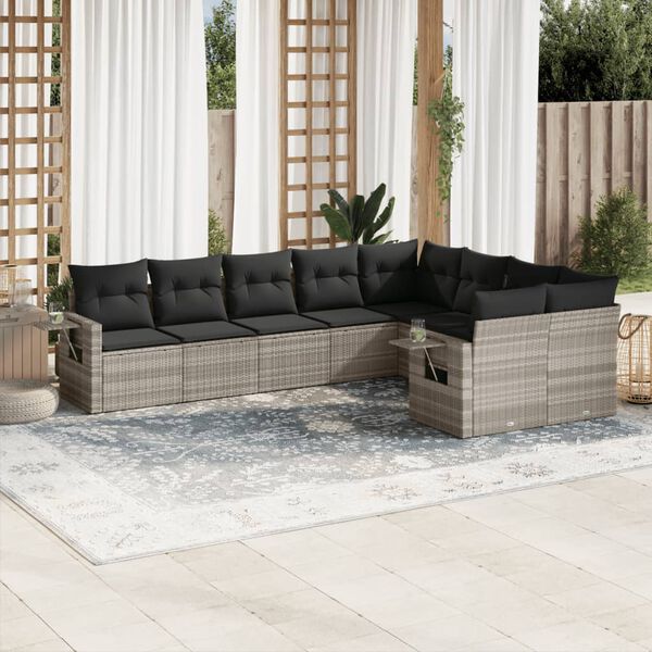 vidaXL Set Divano da Giardino 9pz con Cuscini Grigio Chiaro Polyrattan