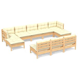 vidaXL Set Divani da Giardino 10 pz con Cuscini Crema Massello di Pino