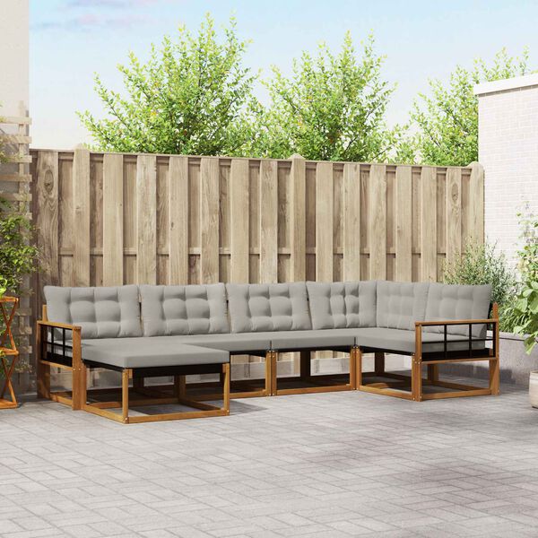 vidaXL Set di divani da esterno 6 pcs Grigio Naturale e Chiaro