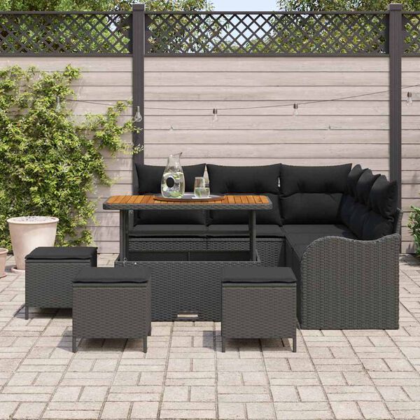 vidaXL Set Divano da Giardino con cuscino 9 pcs Nero polyrattan