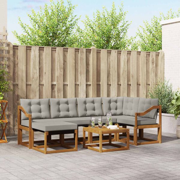 vidaXL Set di divani da esterno 7 pcs Grigio Naturale e Chiaro