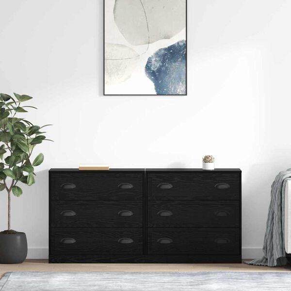 vidaXL Sideboards con cassetto 2 pcs Rovere Nero 70 x 35,5 x 67,5 cm