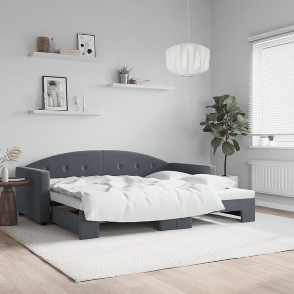 vidaXL Divano Letto con Letto Estraibile Grigio Scuro 90x190cm Velluto