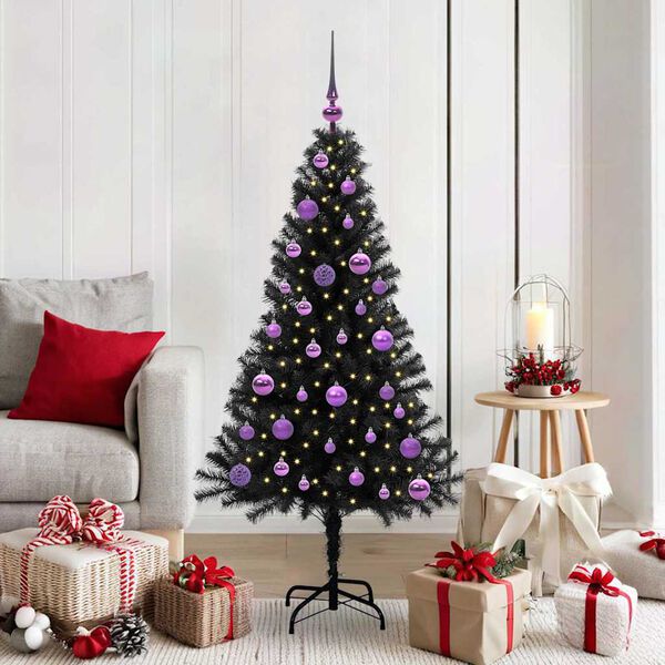 vidaXL Albero di Natale con 150 LED con supporto Nero 150 cm PVC