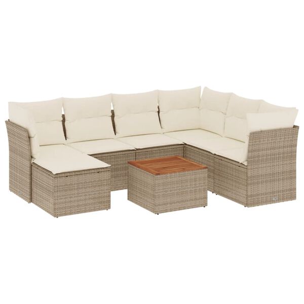 vidaXL Set Divano da Giardino 8 pz con Cuscini Beige in Polyrattan