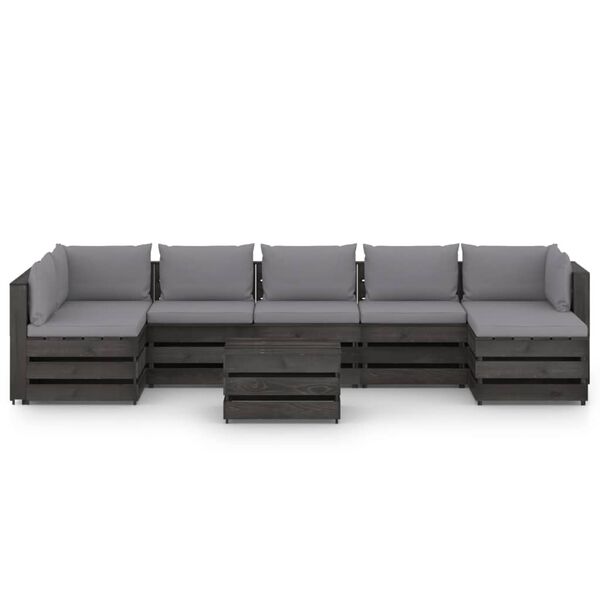 vidaXL Set Salotto da Giardino con Cuscini 8pz Legno Impregnato Grigio