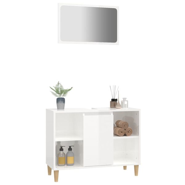 vidaXL Set Mobili da Bagno 2 pz Bianco Lucido in Legno Multistrato