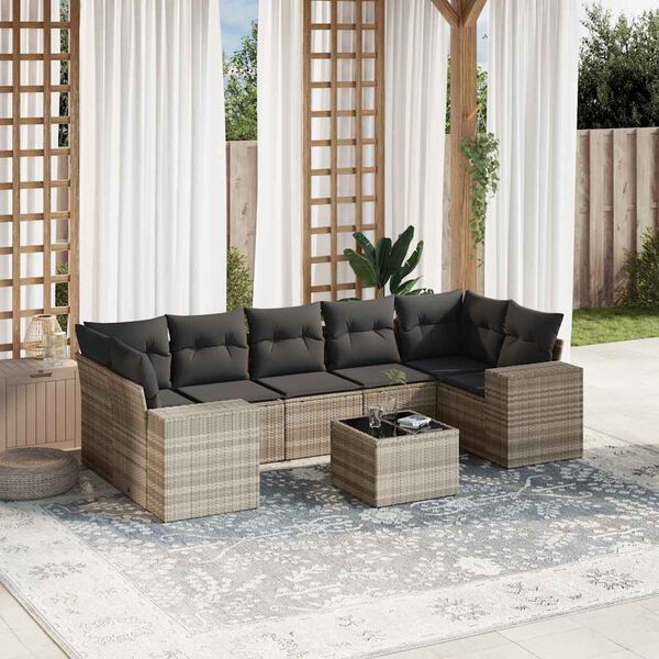 vidaXL Set Divano da Giardino 8pz con Cuscini Grigio Chiaro Polyrattan