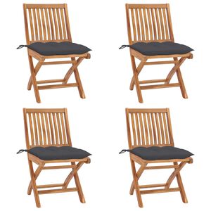 vidaXL Sedie pieghevoli con cuscini, 4 pezzi, in legno massello di teak.