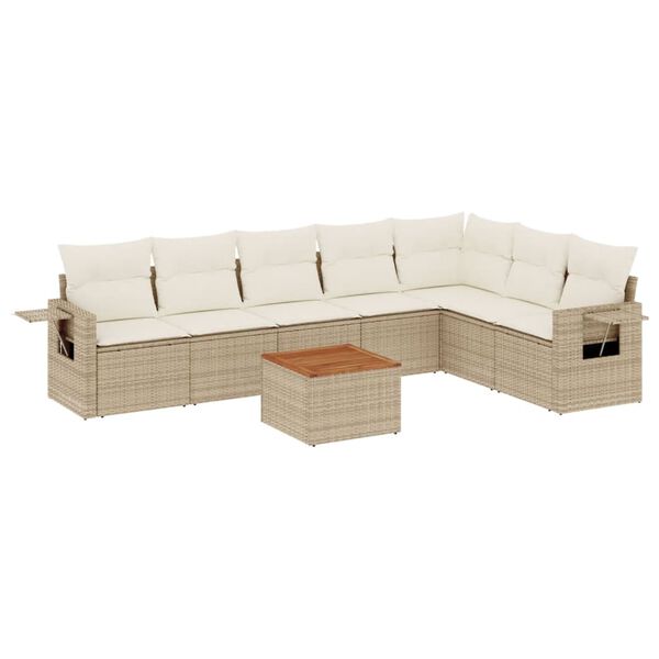 vidaXL Set Divano da Giardino 8 pz con Cuscini Beige in Polyrattan