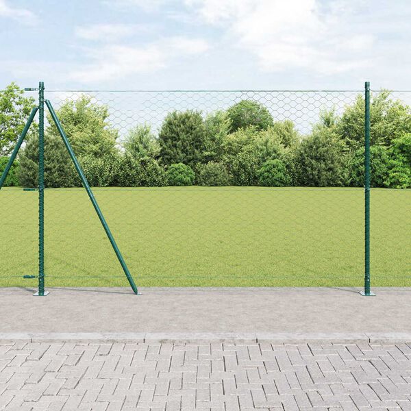 vidaXL Recinzione con pali. Verde 1.4 x 10 m Acciaio rivestito in PVC