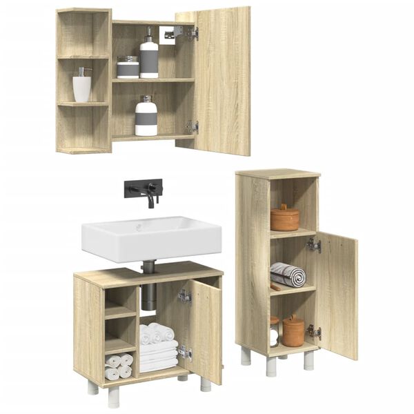 vidaXL Set Mobili da Bagno 3 pz Rovere Sonoma in Legno Multistrato