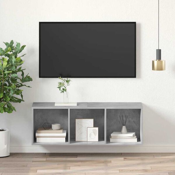 vidaXL Mobile TV a Parete Grigio Cemento 37x37x107cm Legno Multistrato