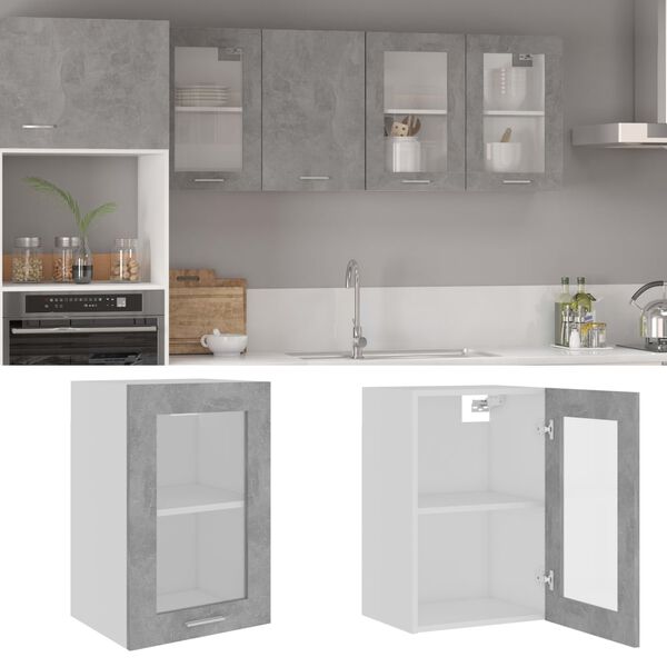 vidaXL Mobile Pensile con Vetro “Lyon” Grigio Cemento 40x31x60 cm