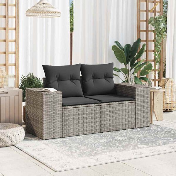 vidaXL Divano da Giardino con Cuscini 2 Posti Grigio in Polyrattan