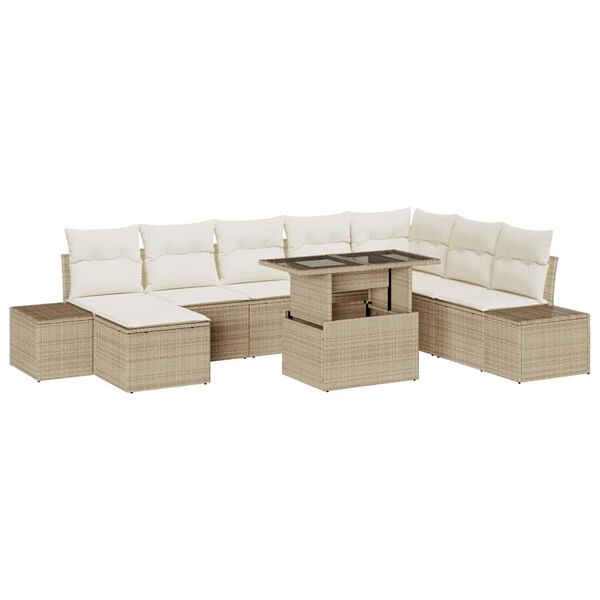 vidaXL Set Divano da Giardino 9 pcs Beige e Crema polyrattan
