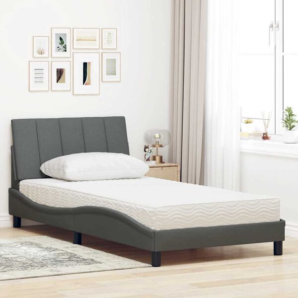 vidaXL Letto con Materasso Hanko Grigio Scuro 100x200 cm in Tessuto
