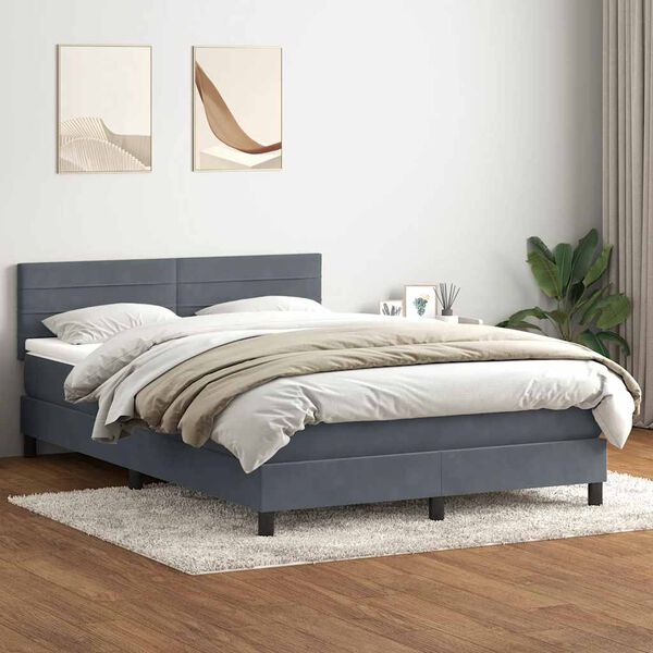vidaXL Letto a Molle con Materasso e LED Grigio Scuro 140x210 cm Velluto