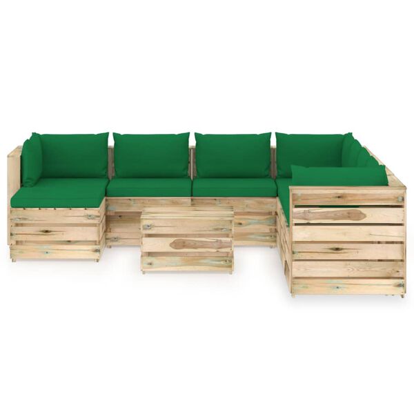 vidaXL Set Divani da Giardino con Cuscini 9 pz Legno Impregnato Verde