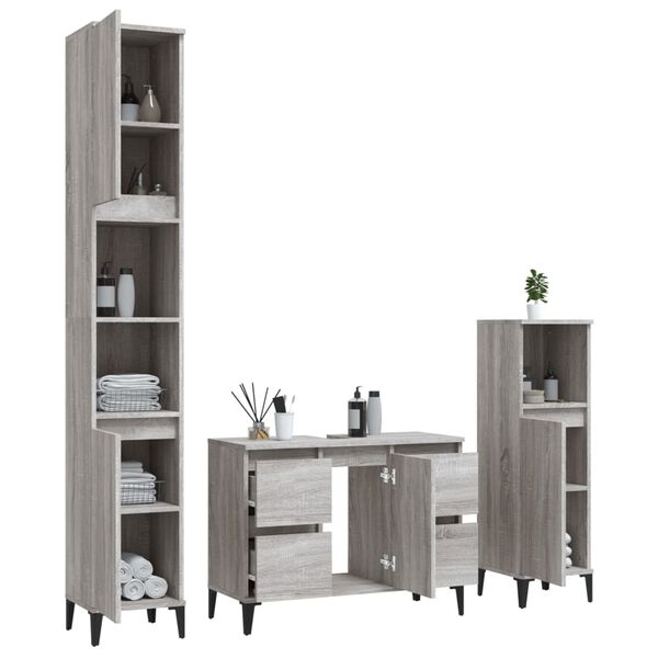 vidaXL Set Mobili da Bagno 3 pz Grigio Sonoma in Legno Multistrato
