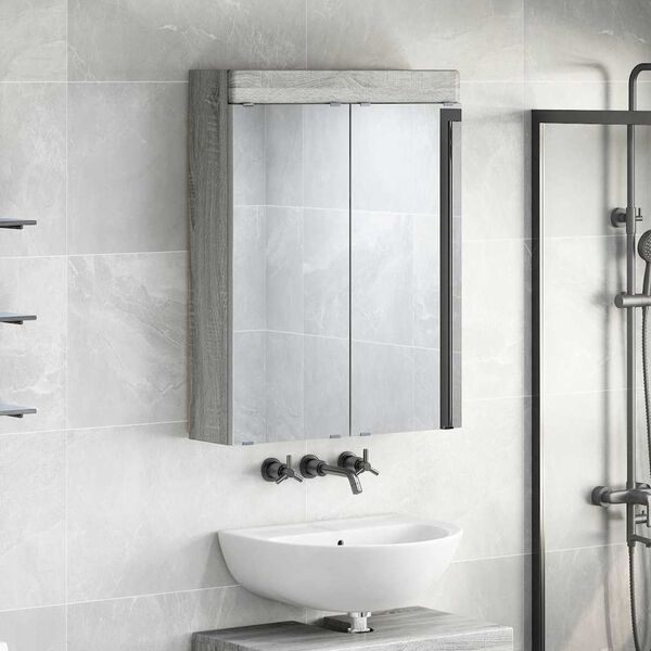 vidaXL Mobiletto per specchio da bagno con porta TULUM Grigio Sonoma