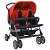 vidaXL Passeggino Gemellare in Acciaio Rosso e Nero