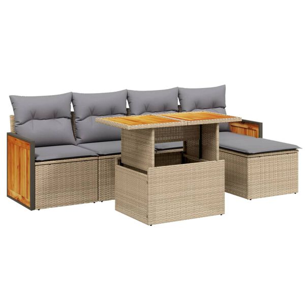 vidaXL Set Divano da Giardino 6 pz con Cuscini Beige in Polyrattan