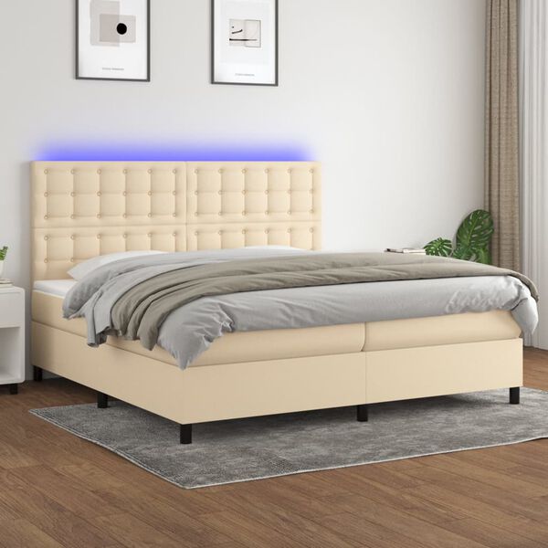 vidaXL Letto a Molle Materasso e LED bianco 200x200cm in Tessuto