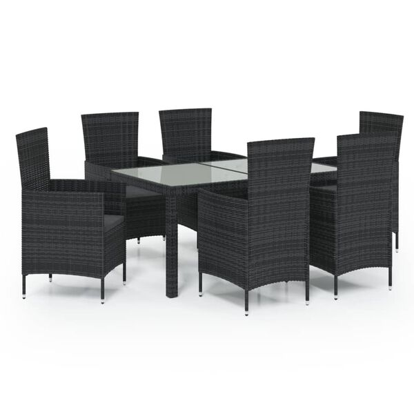 vidaXL Set da Pranzo da Giardino 7 pz con Cuscini in Polyrattan Nero
