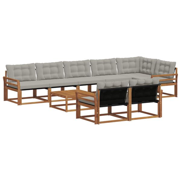 vidaXL Set di divani da esterno 9 pcs Grigio Naturale e Chiaro