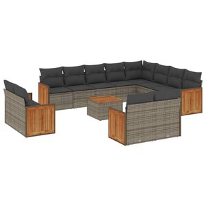 vidaXL Set Divani da Giardino 13 pz con Cuscini Grigio in Polyrattan