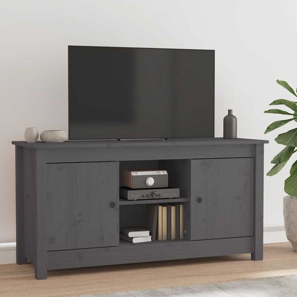 vidaXL Mobile Porta TV Grigio 103x36,5x52 cm in Legno Massello di Pino