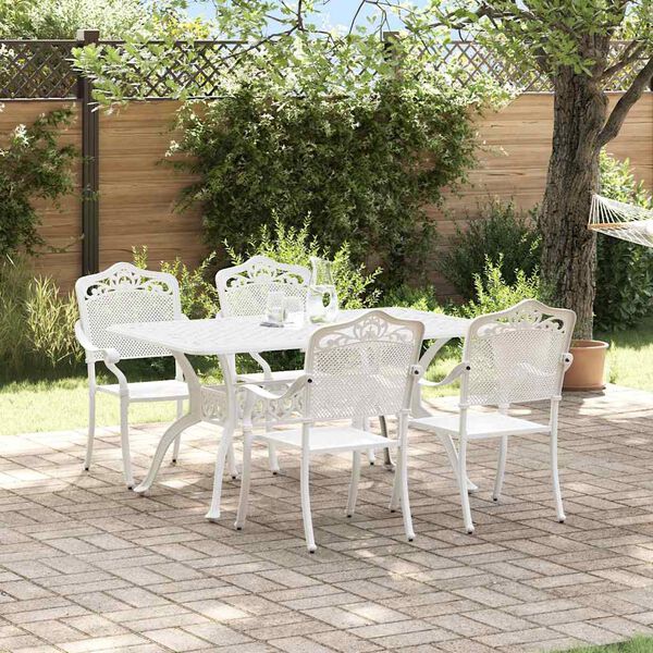 vidaXL Set da Pranzo per Giardino 5 pcs Bianco Alluminio