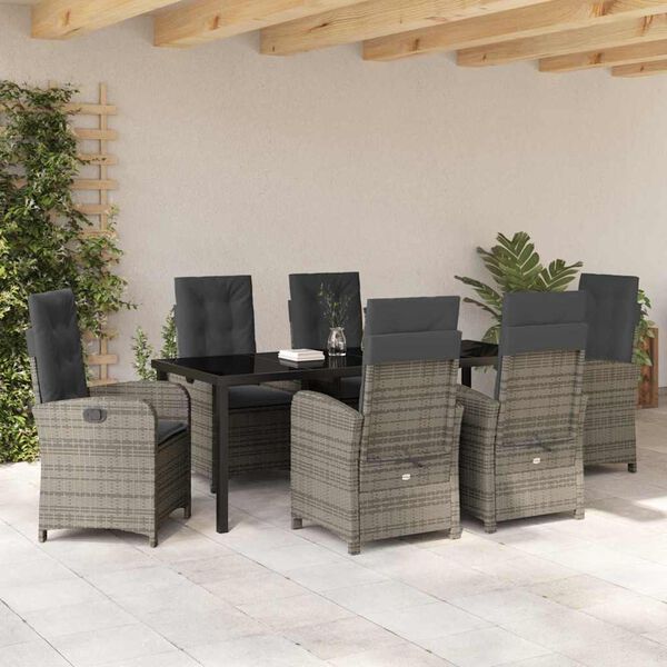 vidaXL Set da Pranzo per Giardino con cuscino 7 pcs Grigio polyrattan