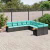 vidaXL Set Divani da Giardino 10 pz con Cuscini Nero in Polyrattan