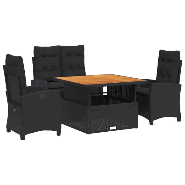 vidaXL Set da Pranzo da Giardino 5 pz Nero con Cuscini in Polyrattan