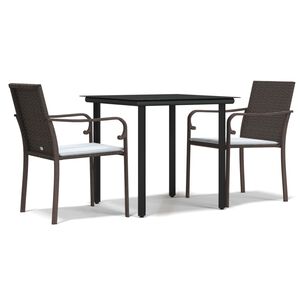 vidaXL Set Pranzo da Giardino 3pz con Cuscini in Polyrattan e Acciaio