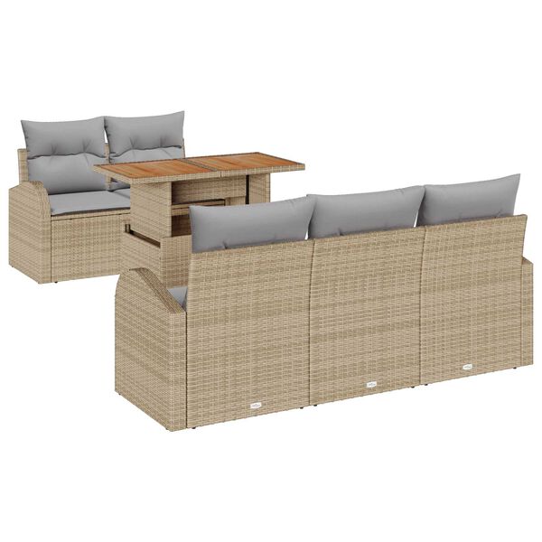 vidaXL Set Divano da Giardino 6 pcs Beige Poly Rattan