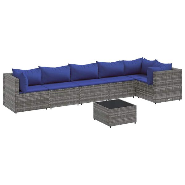 vidaXL Set Divani da Giardino 7 pz con Cuscini in Polyrattan Grigio