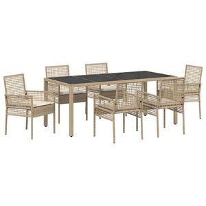 vidaXL Set da Pranzo per Giardino 7 pcs Beige polyrattan