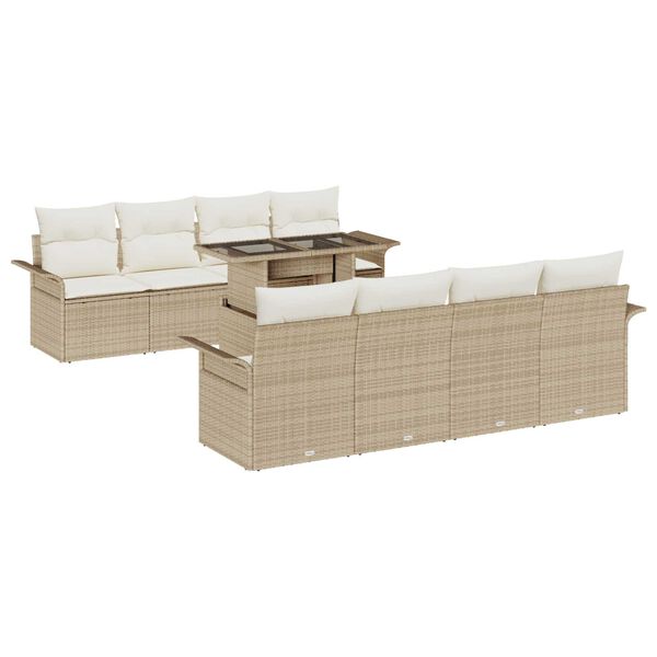 vidaXL Set Divano da Giardino 9 pcs Beige Rattan in Polipropilene