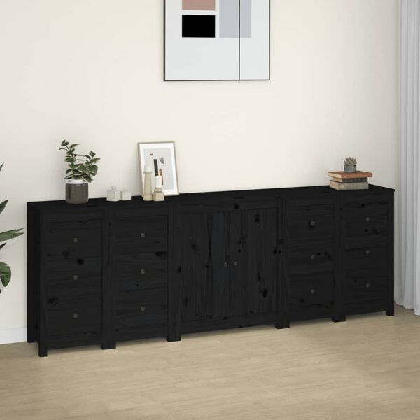 vidaXL Credenza Nera 230x35x80 cm in Legno Massello di Pino
