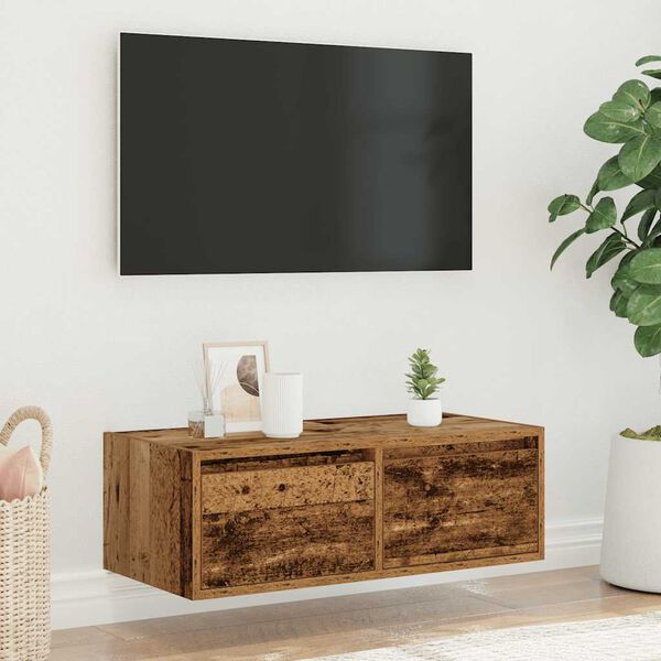 vidaXL Mobile Porta TV con Luci LED Legno Antico 75x35,5x25 cm