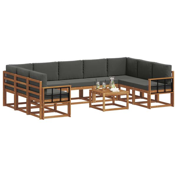 vidaXL Set di divani da esterno 10 pcs Naturale e Antracite