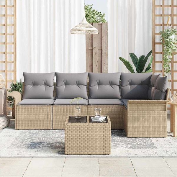 vidaXL Set Divano da Giardino con cuscino 6 pcs Beige polyrattan
