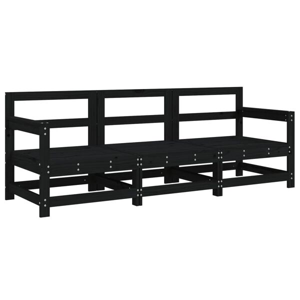vidaXL Set Salotto da Giardino 3 pz Nero in Legno Massello di Pino
