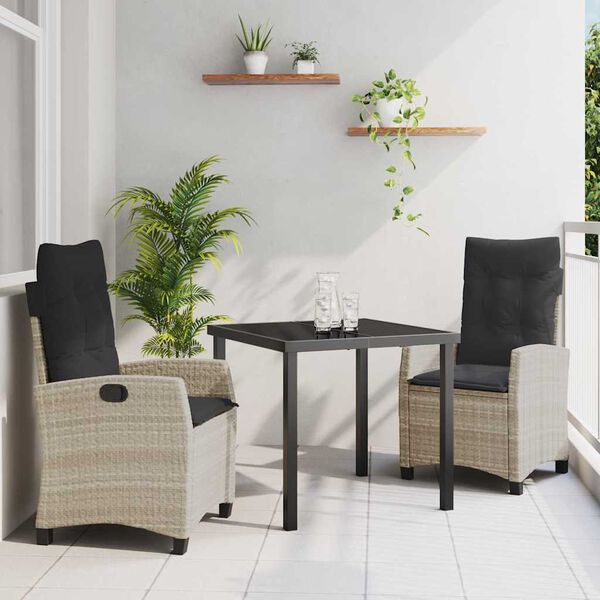 vidaXL Set da Pranzo per Giardino 3 pcs Grigio chiaro polyrattan