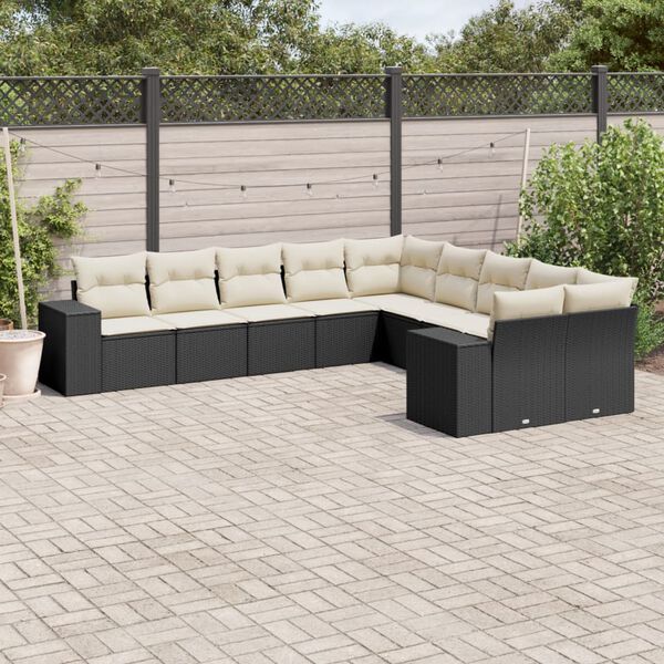 vidaXL Set Divani da Giardino 10pz con Cuscini in Polyrattan Nero