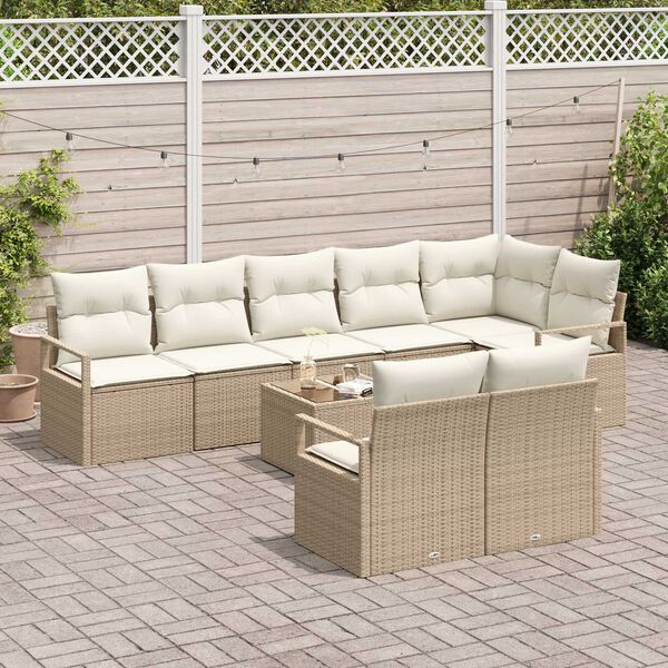 vidaXL Set Divano da Giardino 9 pcs Beige e Crema polyrattan